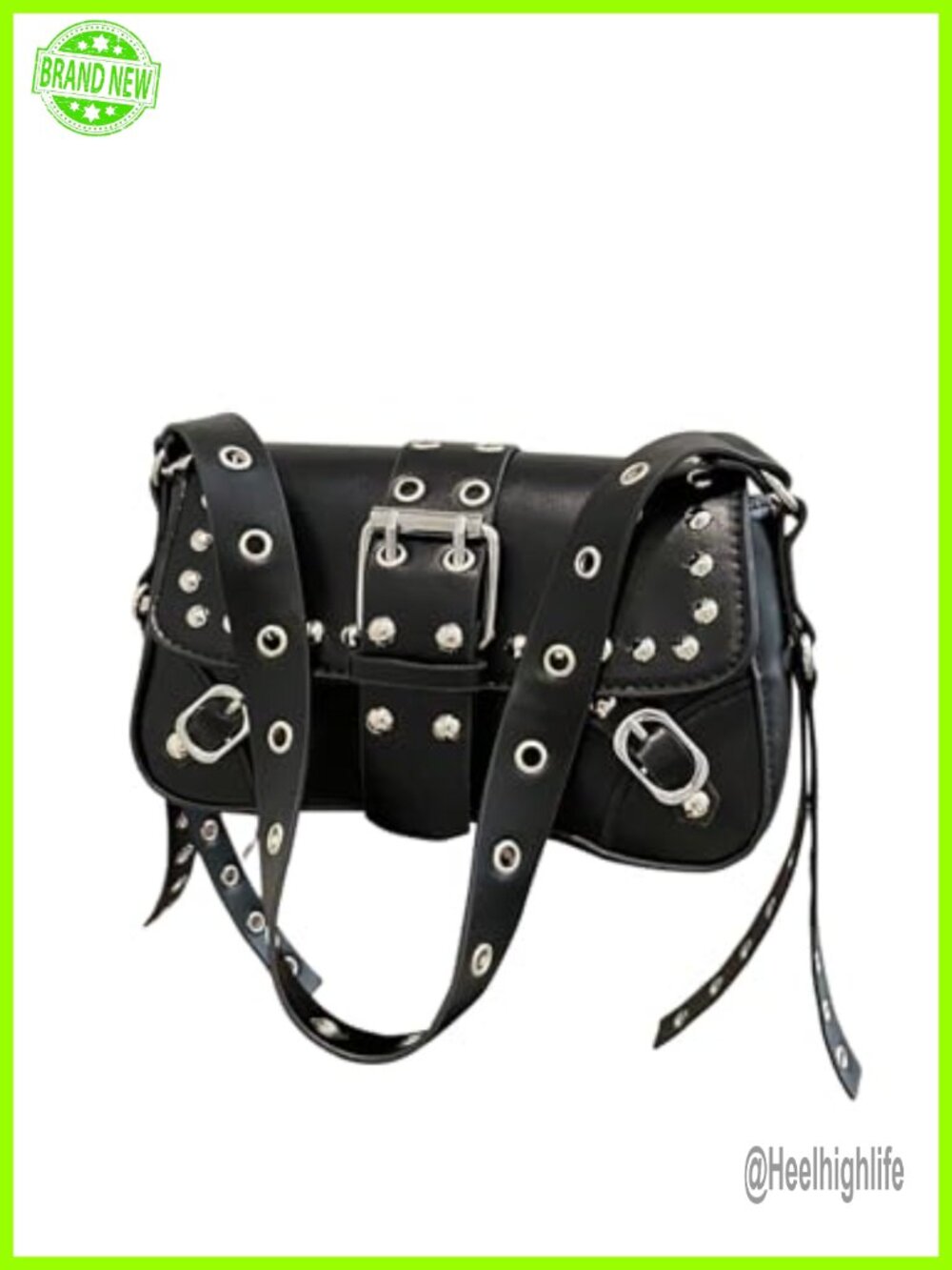 PU Leather Shoulder Handbag Punk Rivet Flap Studded Vintage Underarm Bag